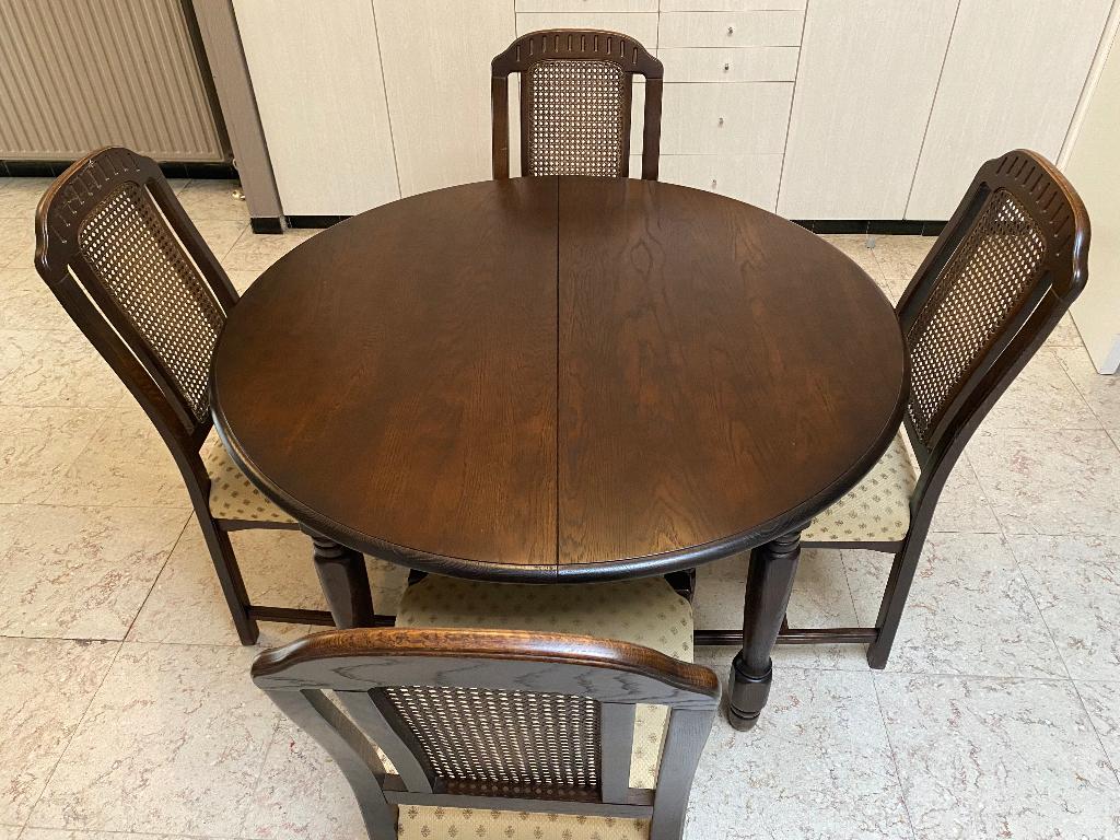 Tafel rond uitschuifbaar, incl 6 stoelen en dressoir, Huis en Inrichting, Tafels | Eettafels, Ophalen, Rond