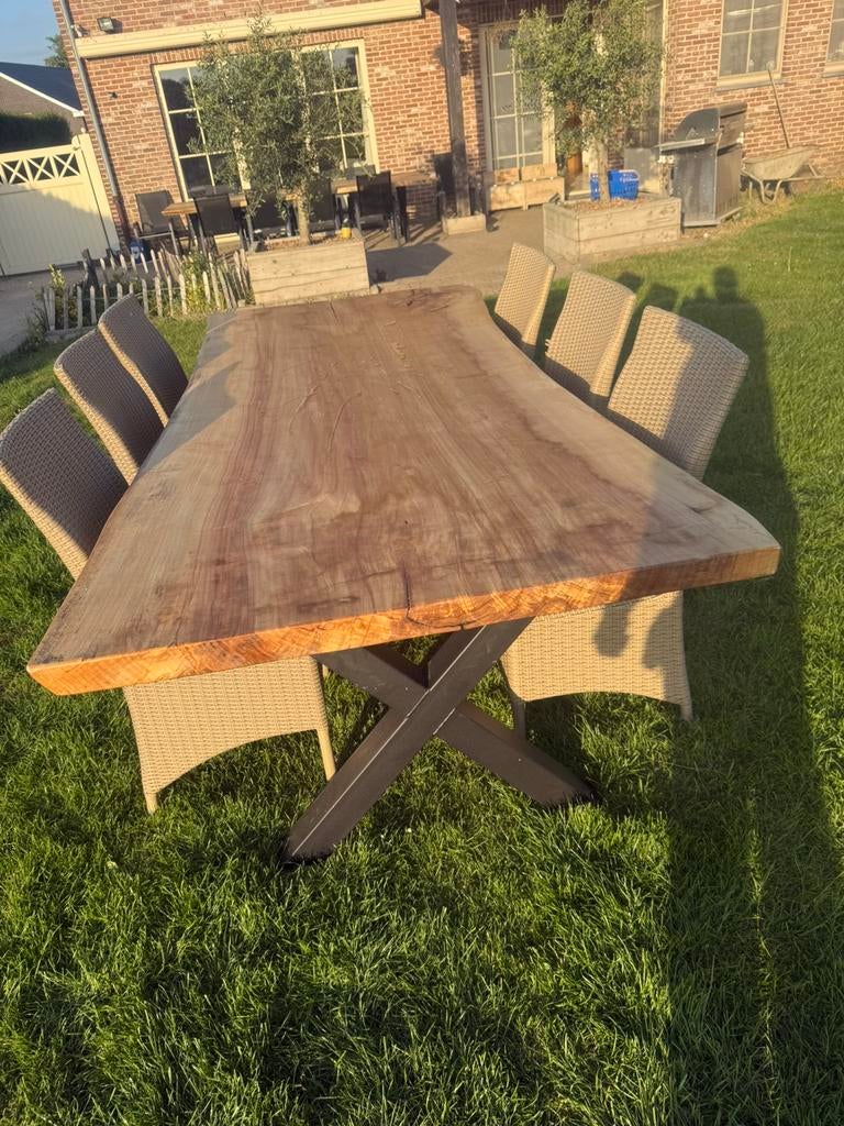 Boomstamtafel 2.40m x 1.20m, Tuin en Terras, Tuintafels, Ophalen, Zo goed als nieuw