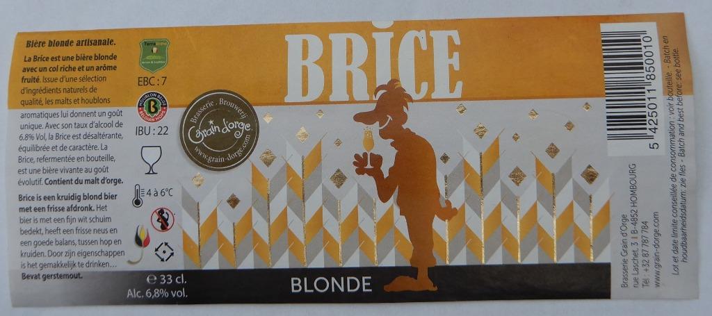 Étiquette de bière Brice Blond Brasserie Grain d'Orge (11b5), Envoi, Utilisé