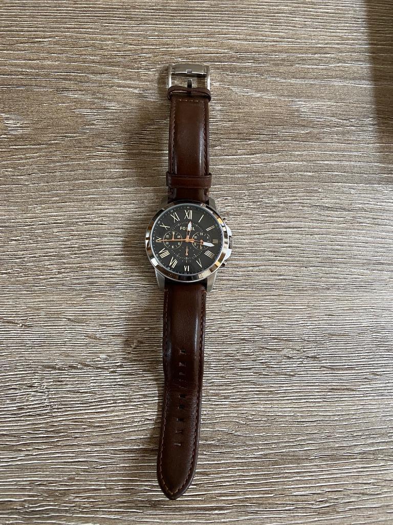 Uurwerk Fossil, Handtassen en Accessoires, Horloges | Heren, Leer, Staal, Polshorloge, Zo goed als nieuw