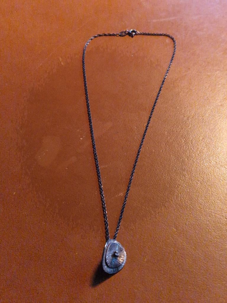 Uniek zilverkleurig halsketting, Handtassen en Accessoires, Kettingen, Met hanger, Overige materialen, Ophalen of Verzenden, Zo goed als nieuw