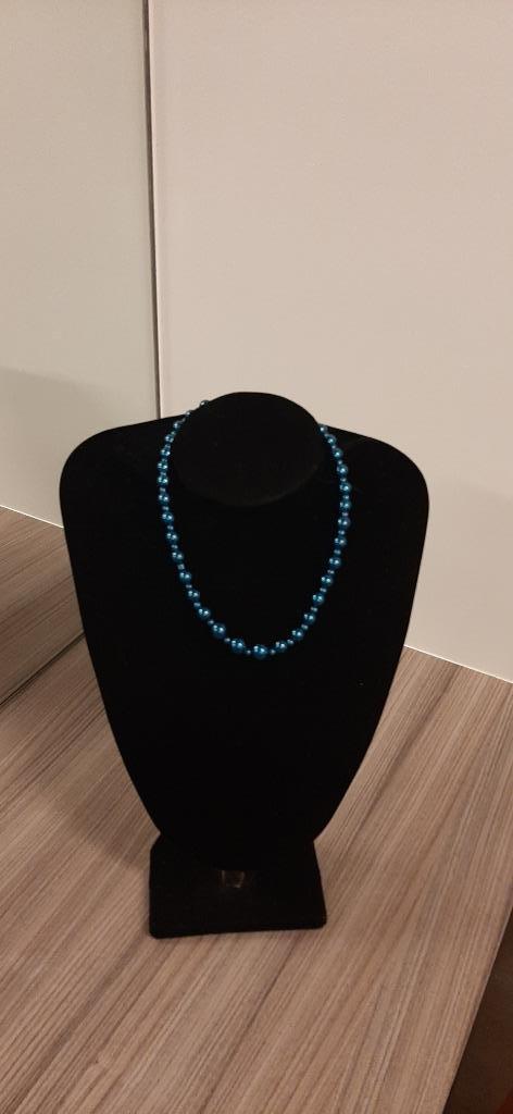 Halsketting glaskralen handgemaakt, Bijoux, Sacs & Beauté, Colliers, Enlèvement ou Envoi, Neuf, Bleu, Autres matériaux