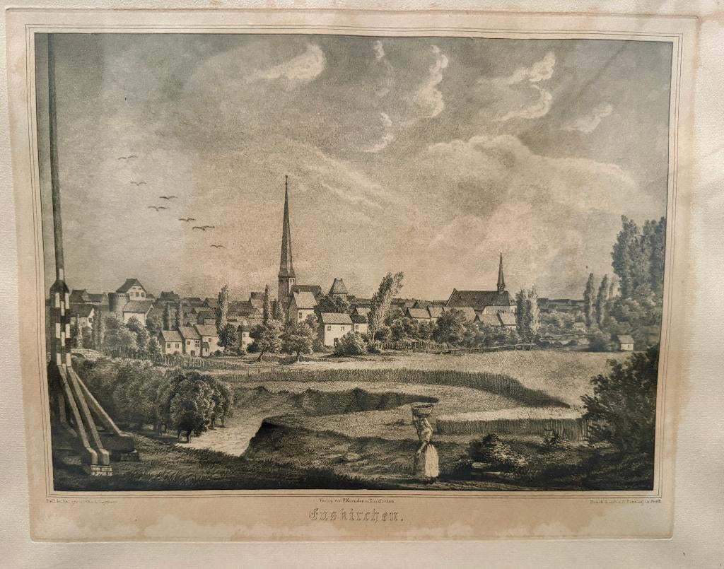 Staalgravuren van Euskirchen Noordrijn-Westfalen, DE - 1840, Antiek en Kunst, Ophalen of Verzenden