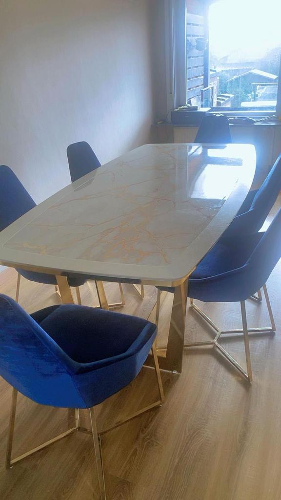 Table à manger, en bois avec 6 chaises, 150 à 200 cm, Cinq personnes ou plus, Enlèvement, Utilisé