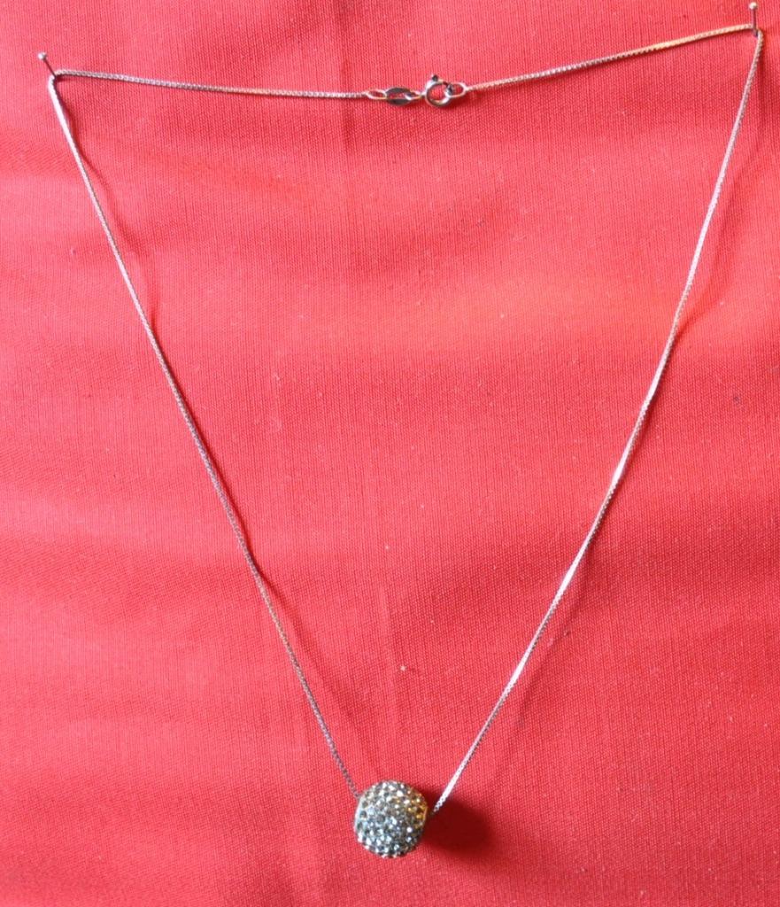 collier chaine avec boule strass argent 925 (x2004), Enlèvement ou Envoi, Comme neuf, Avec strass, Argent