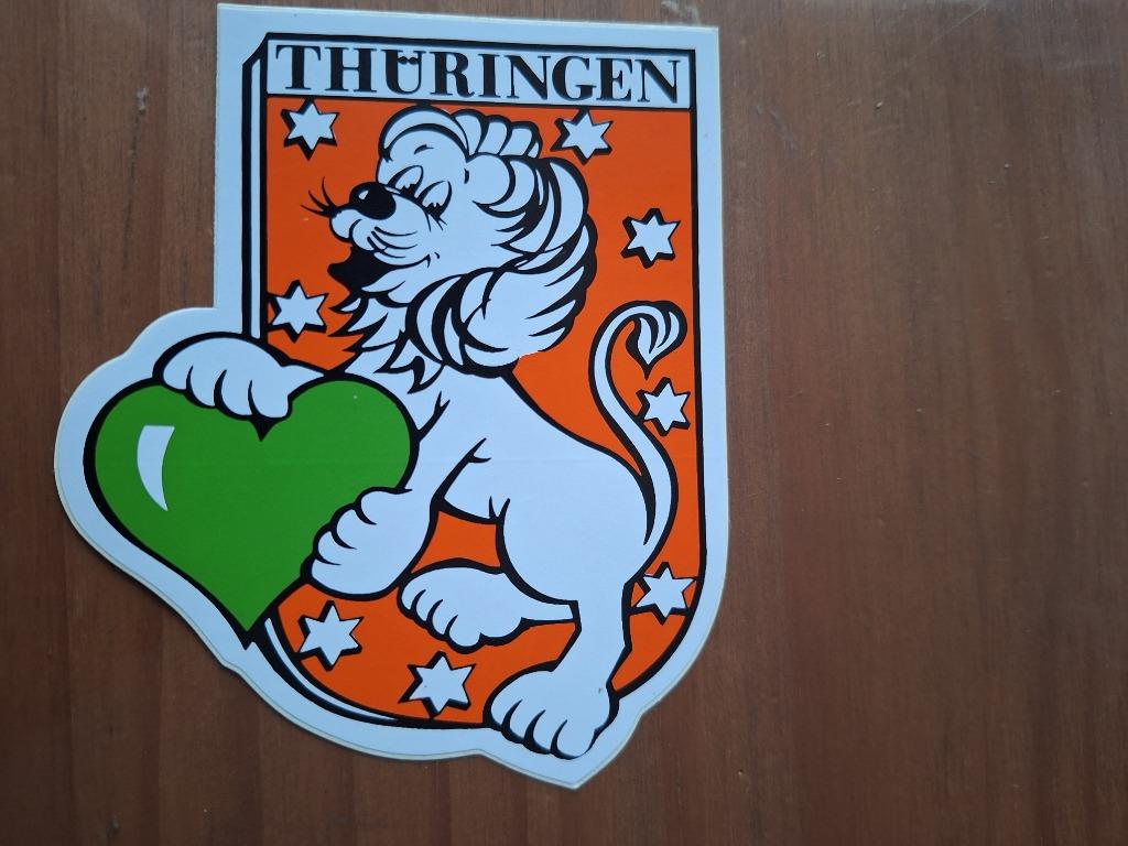 Vintage sticker Thuringen tekening leeuw hart, Ophalen of Verzenden, Zo goed als nieuw, Overige typen