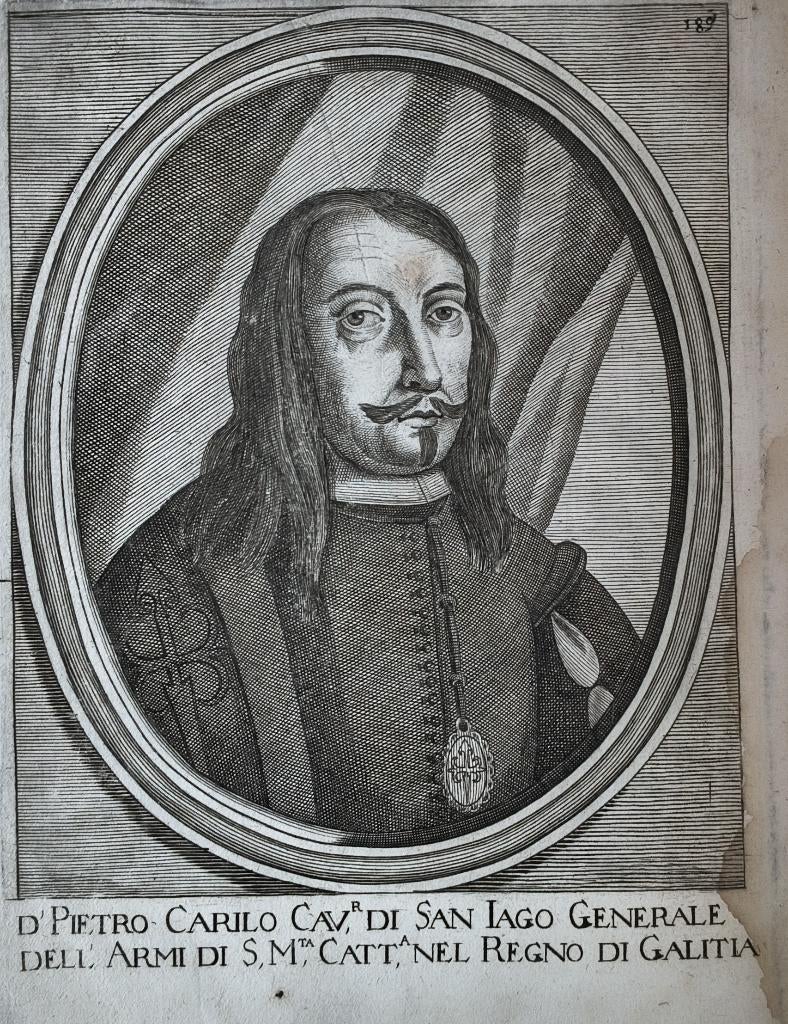 kopergravure -  generaal Pietro Carilo (Pedro Carrillo), Antiek en Kunst, Kunst | Etsen en Gravures, Ophalen of Verzenden