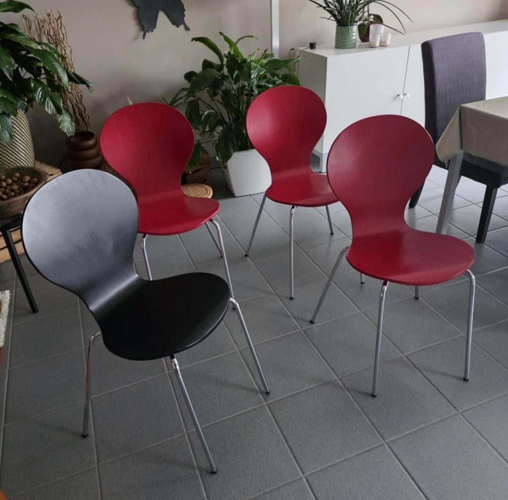 Lot de 4 chaises modernes bois métal, Enlèvement, Rouge, Bois