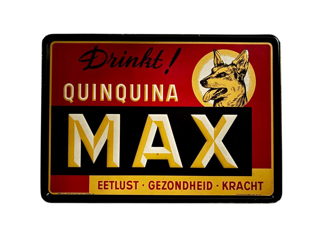 Panneau publicitaire en étain MAX drinks Quinquina, Collections, Marques & Objets publicitaires, Comme neuf, Panneau publicitaire