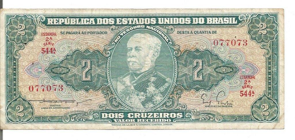 Brésil 2 Cruzeiros 1955 P#157 Série 544A 077073 SUPERBE-, Ophalen of Verzenden, Zuid-Amerika, Los biljet