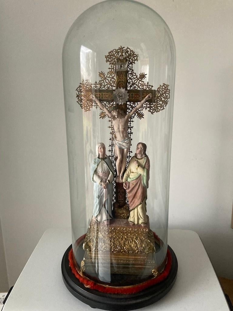 antieke kruisigingsgroep & stolp, Antiek en Kunst, Antiek | Religieuze voorwerpen, Ophalen of Verzenden