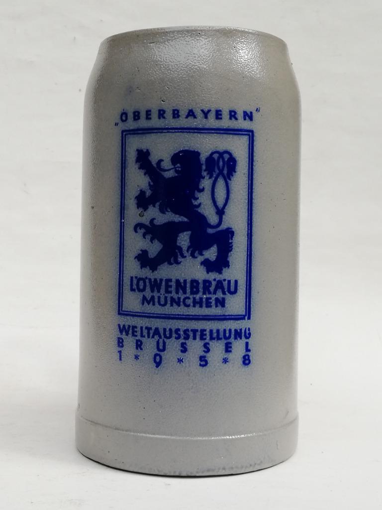 Mooie bierpul in steengoed - Löwenbräu - Expo 58 Brussel, Antiek en Kunst, Ophalen of Verzenden