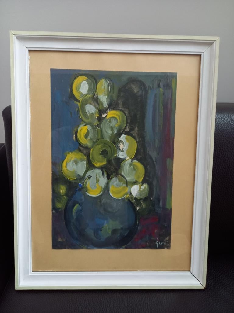 Bloemen in vaas, schilderij in impressionistische stijl., Ophalen