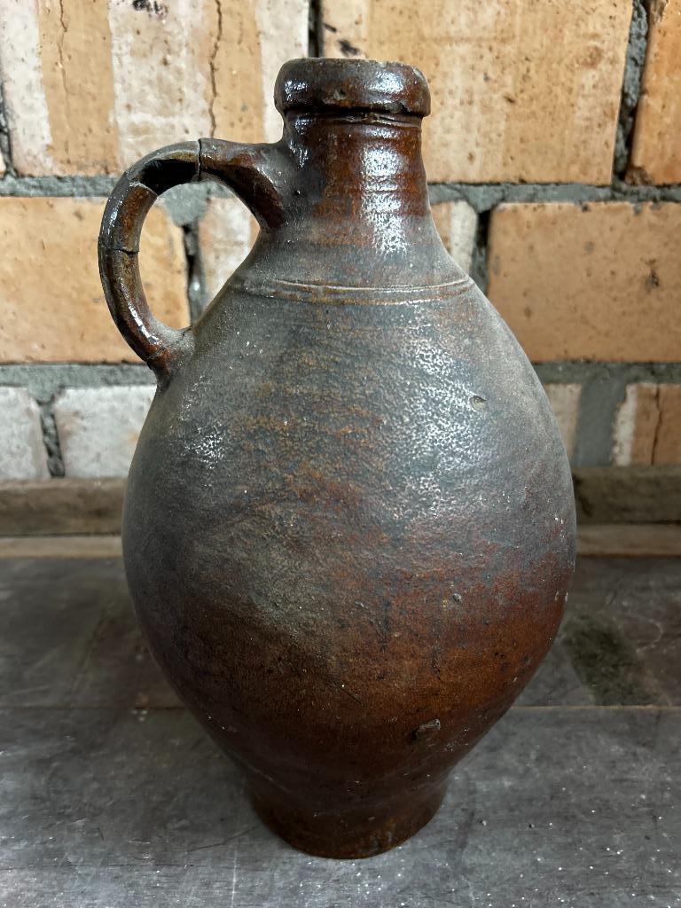 Oude bruine kruik met glazuur – 37 cm hoog, Antiek en Kunst, Curiosa en Brocante, Ophalen