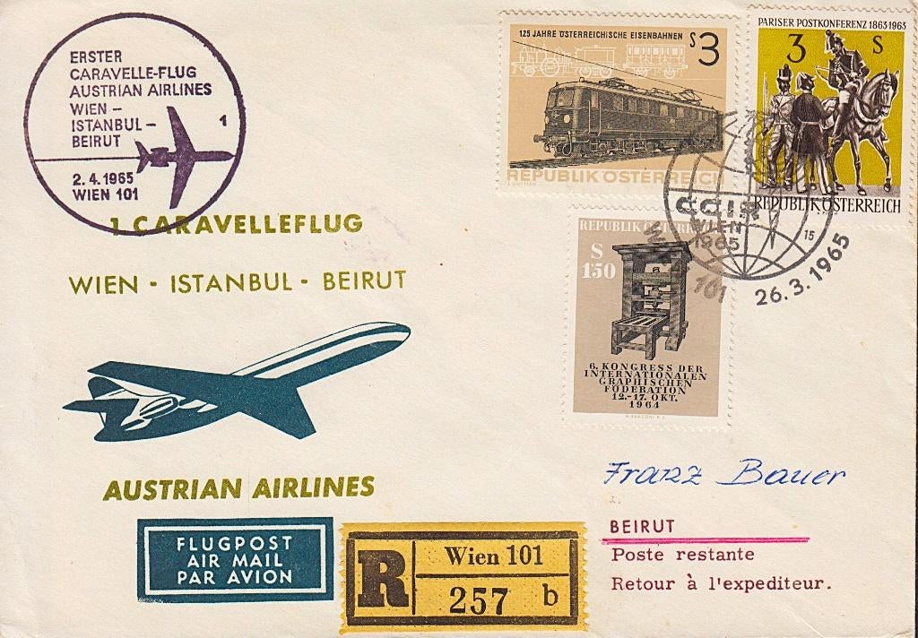 1965 - OOSTENRIJK - 1e Vlucht Caravelle [Y&T 964+966+1012], Verzenden, Gestempeld
