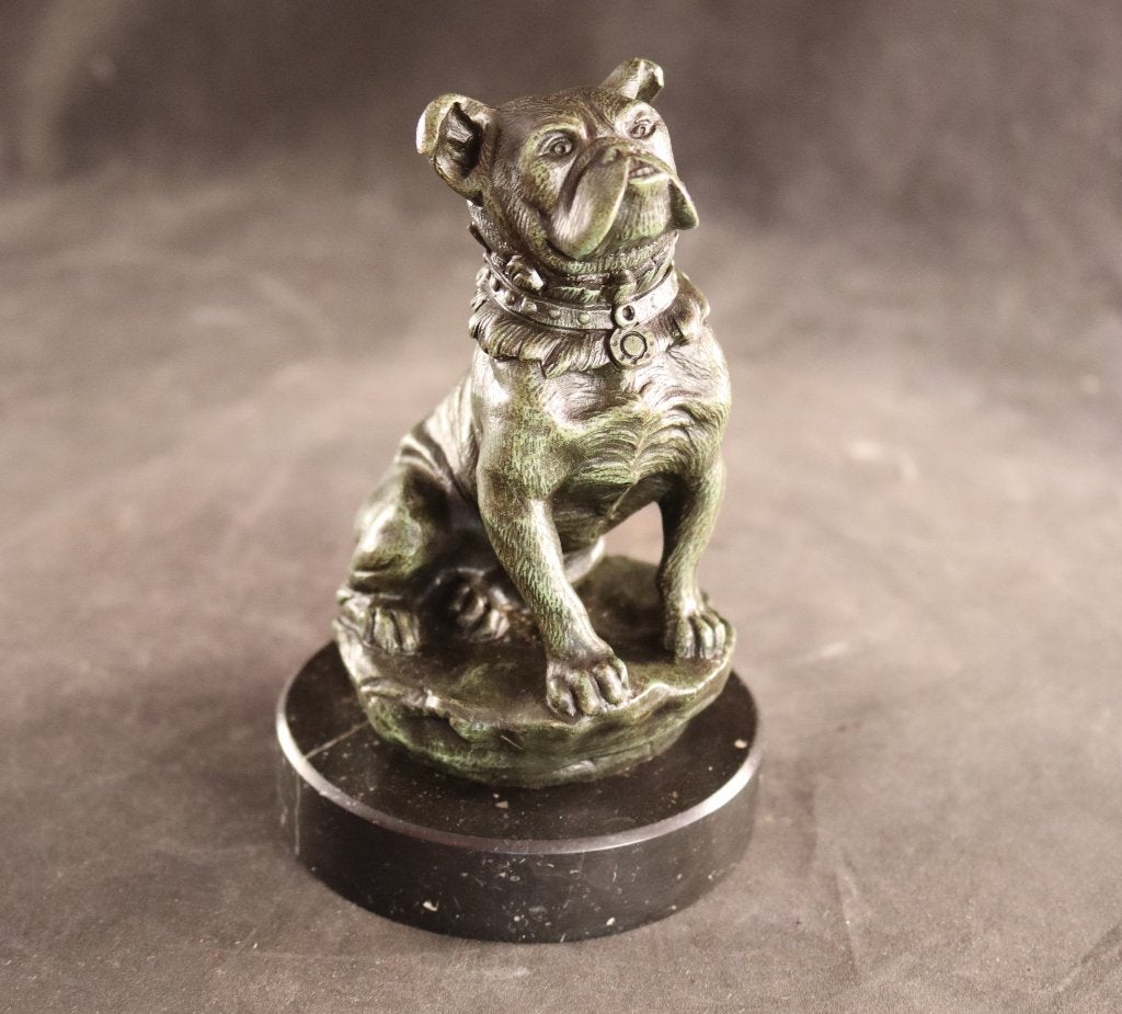 Sculpture de chien en bronze antique, Enlèvement ou Envoi, Patiné, Art nouveau, Vert