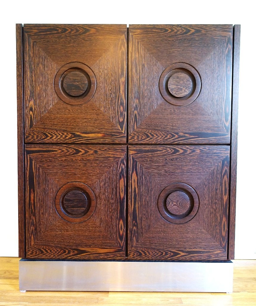 Vintage Brutalist barkast wengé Mid-Century kast, Ophalen, Gebruikt, Vintage brutalist design Mid-Century Modern De Coene stijl