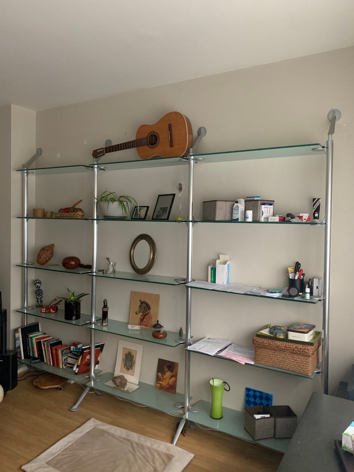 Étagère en aluminium avec verre biseauté sablé, Enlèvement, Comme neuf