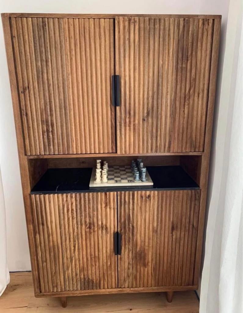 Armoire bois de manguier et marbre/Kast mangohout en marmer, Enlèvement, Comme neuf