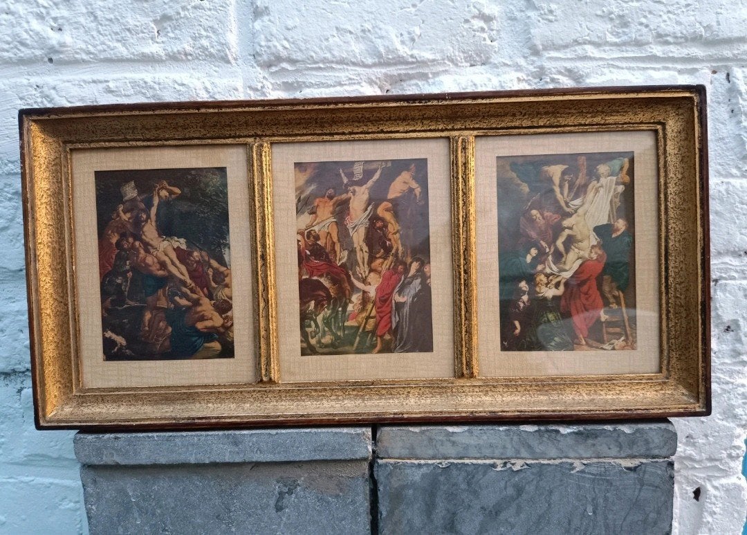 Oude vintage vergulde drieluiklijst -, Huis en Inrichting, Ophalen of Verzenden, Hout, Goud