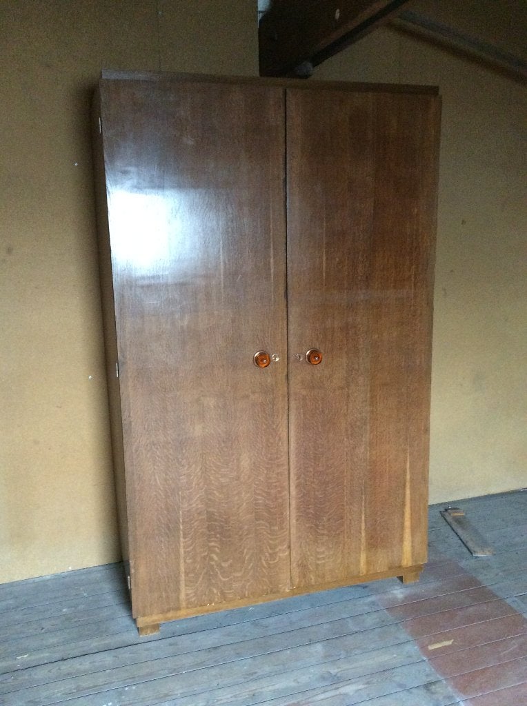 Vintage houten kledingkast/linnenkast, Ophalen, Met deur(en), Gebruikt, 100 tot 150 cm
