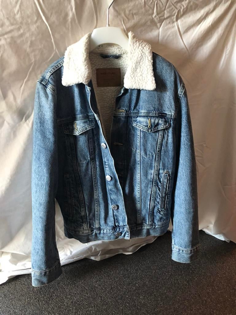 Denim winterjas met bont, Ophalen, Zo goed als nieuw, Maat 46 (S) of kleiner, Blauw