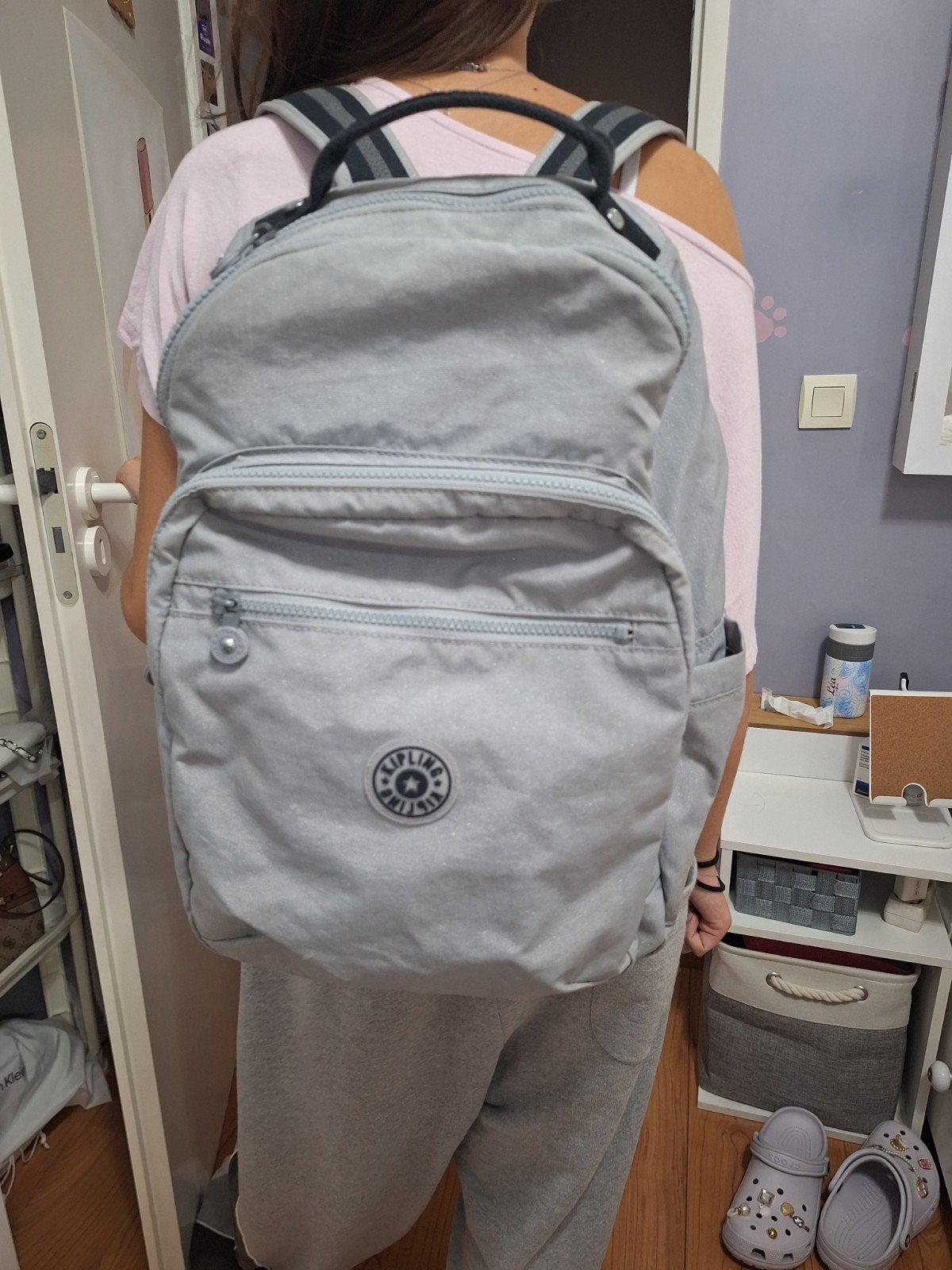 KIPLING sac à dos scolaire gris à paillettes. peu utilisé, Enlèvement, Gris, Sac à dos