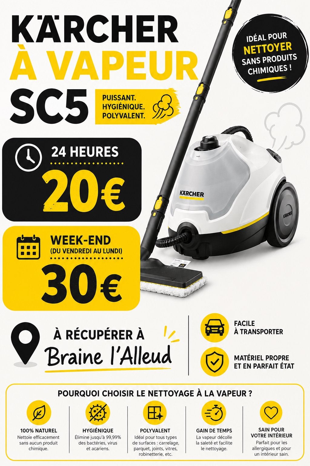 Location Karcher vapeur, Bricolage & Construction, Matériel de nettoyage, Enlèvement, Comme neuf