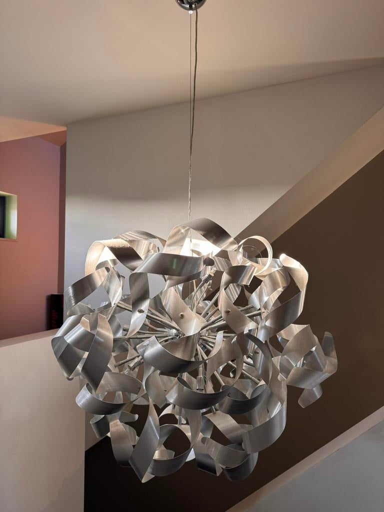 Mooie grote zilverkleurige hanglamp!, Enlèvement, Utilisé, Métal