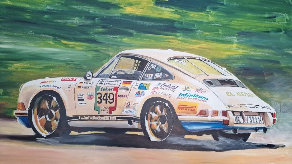 Décoration murale PORSCHE 911 PANAMERICA, Antiquités & Art, Signé, Peinture acrylique, Autres matériaux, Enlèvement