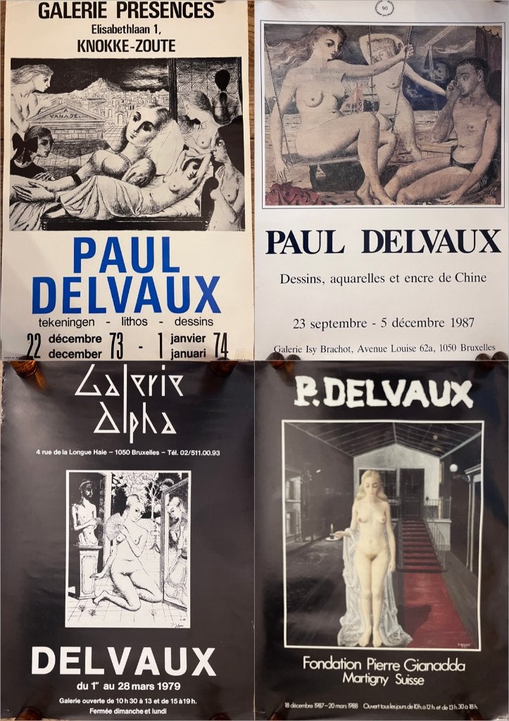 9 posters van Paul Delvaux: Tentoonstellingen België, Antiek en Kunst, Origineel, Ophalen, Personages en Fantasiefiguren, Offsetdruk