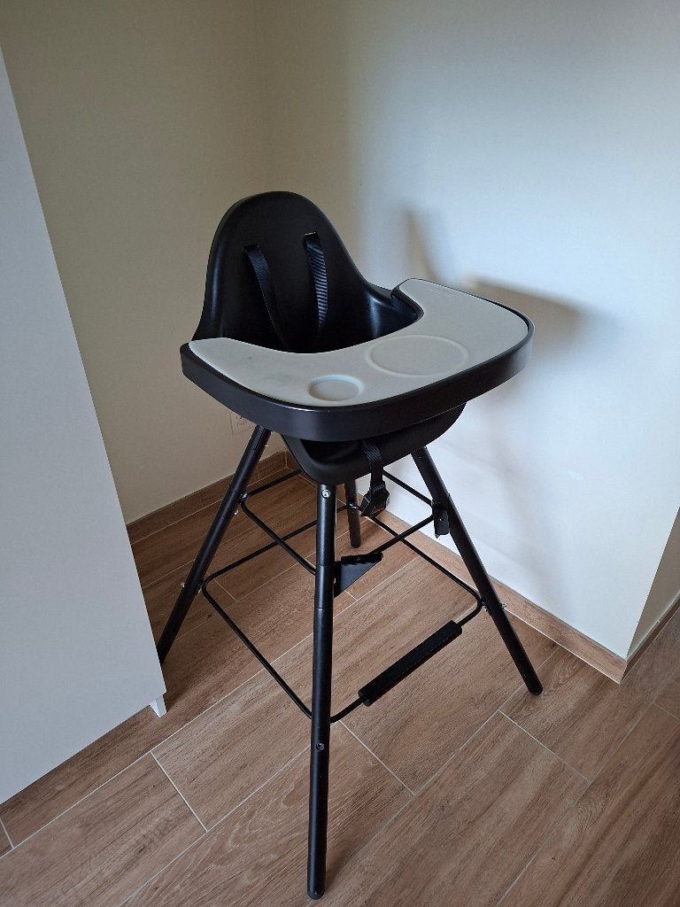 Chaise de salle à manger haute Childhome Evolu 2 noire, Enlèvement, Utilisé, Chaise évolutive, Ceinture(s)
