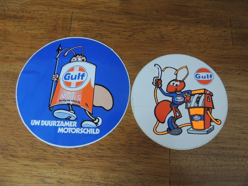Vintage Gulf 2 x sticker, Verzenden, Zo goed als nieuw, Auto of Motor