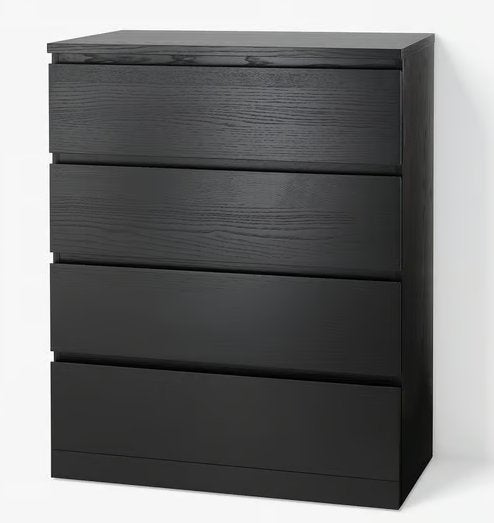 Commode IKEA Malm - 4 tiroirs - noire - comme neuve, Maison & Meubles, 3 ou 4 tiroirs, Comme neuf, Enlèvement, 50 à 100 cm