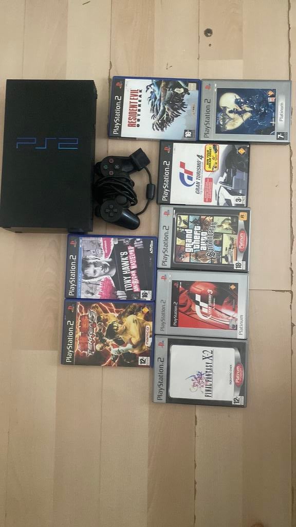 PlayStation 2 met 8 games, Games en Spelcomputers, Spelcomputers | Sony PlayStation 2, Ophalen, Met 1 controller, Gebruikt, Met games