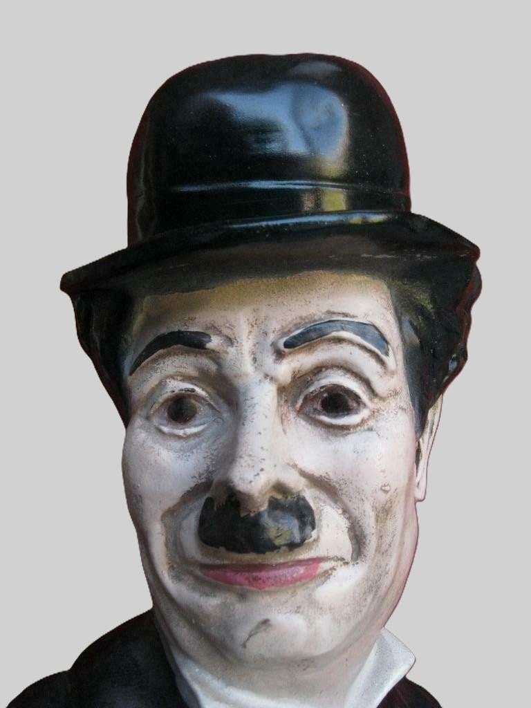 Polychrome 1,25m hoge beeld Charlie Chaplin, Antiek en Kunst, Kunst | Beelden en Houtsnijwerken, Ophalen, Hout, Beeld