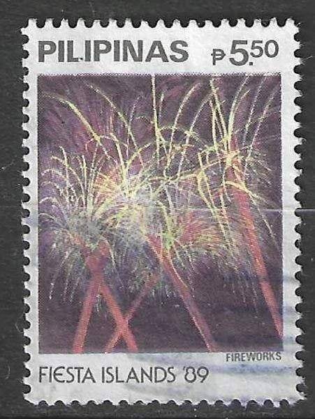 Philippines 1989 - Yvert 1710 - Festivals - Feuxd'arti (ST), Envoi, Affranchi