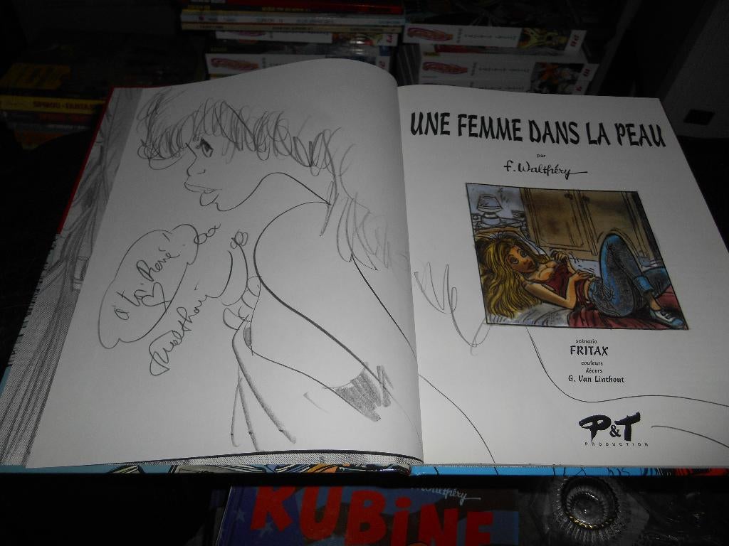 Dessin dédicacé de Walthéry pour une femme dans la peau eo, Enlèvement ou Envoi