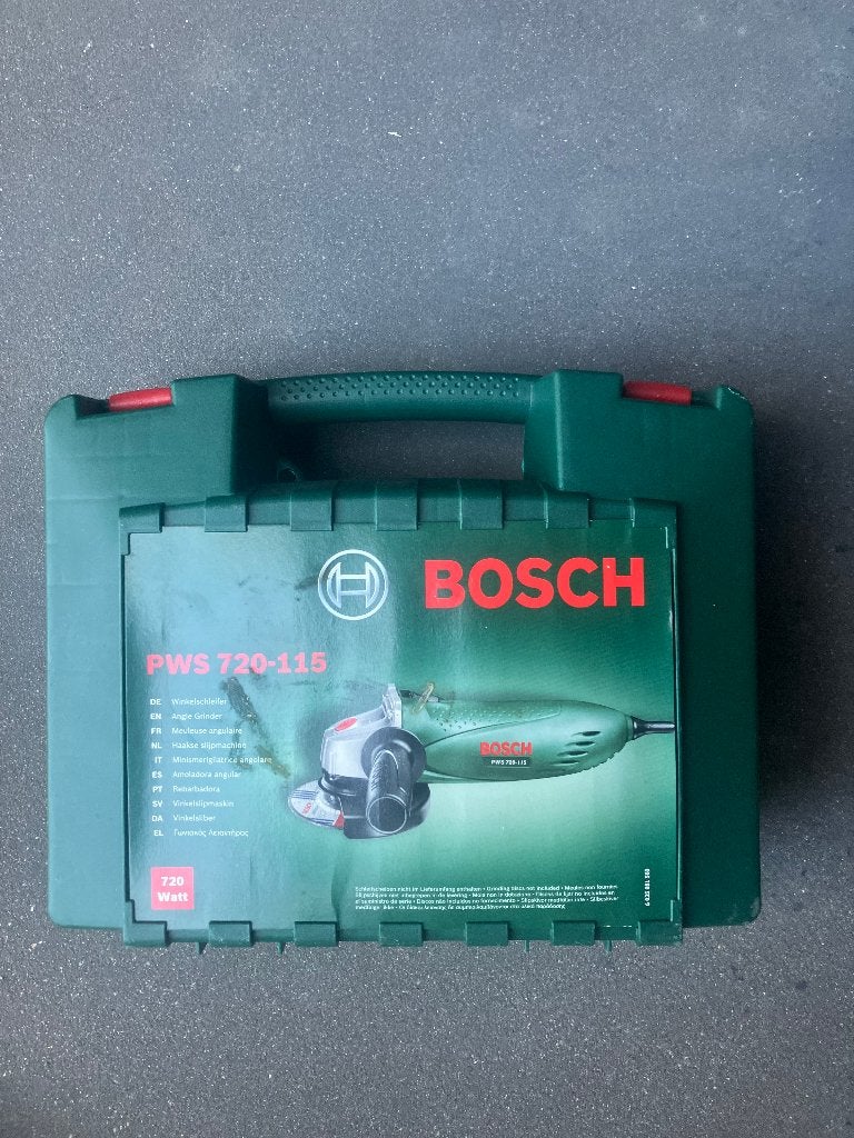 Bosch PWS 720-115 Haakse Slijper 720W + Originele Koffer, Ophalen, Zo goed als nieuw, 700 tot 1000 watt, Rechte handslijpmachine