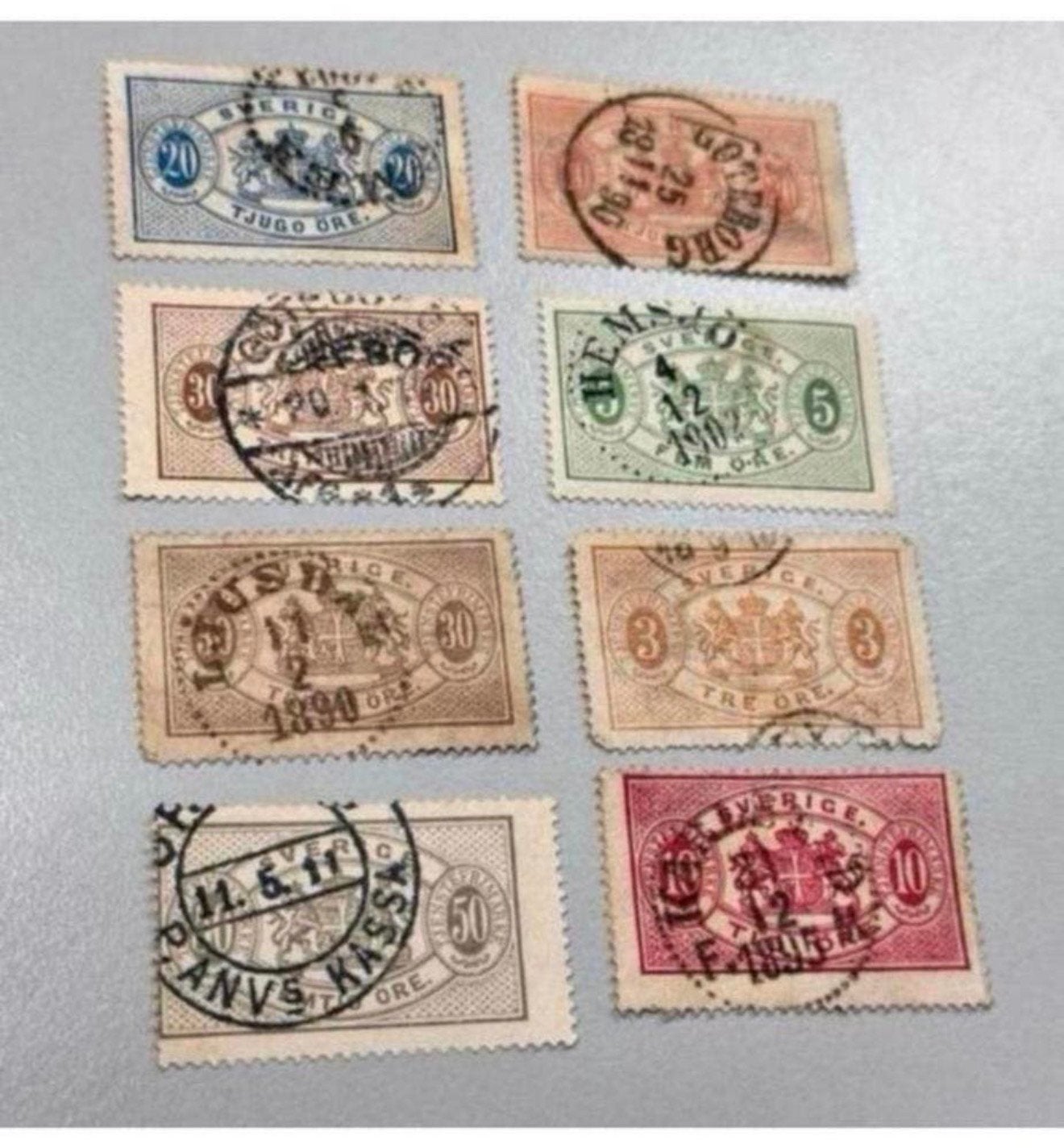 8x timbres-poste Suède 1805-1900 Timbre timbré, Enlèvement ou Envoi, Suède, Affranchi