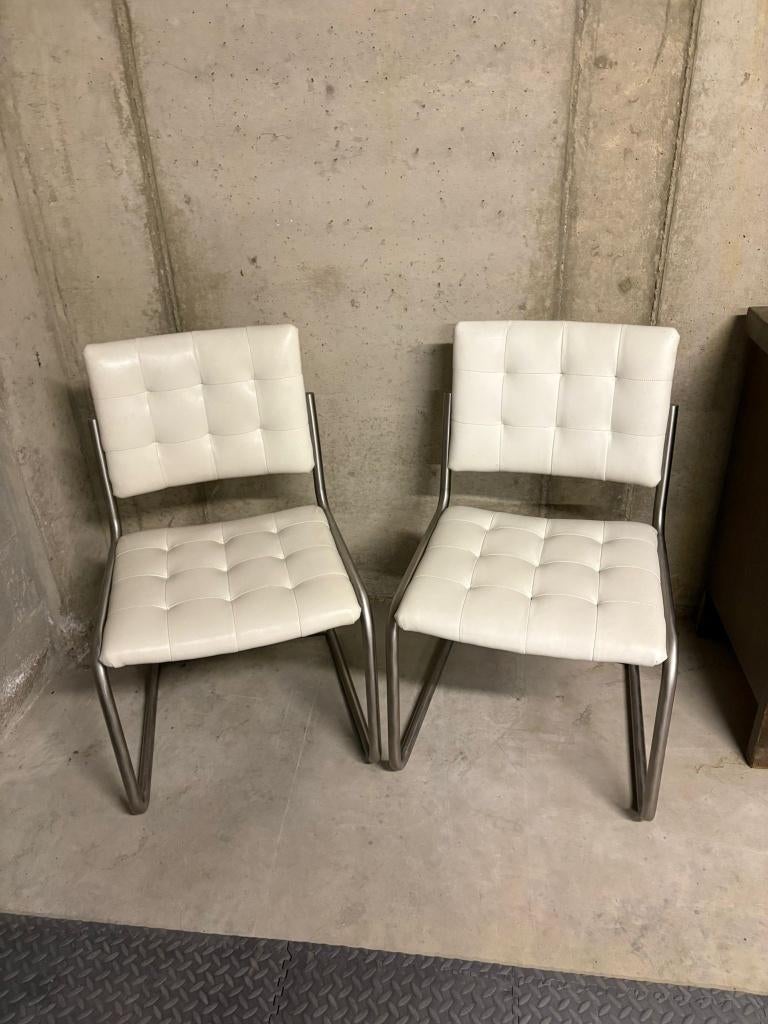 2 witte lederen design stoelen, Huis en Inrichting, Ophalen, Twee, Wit, Zo goed als nieuw
