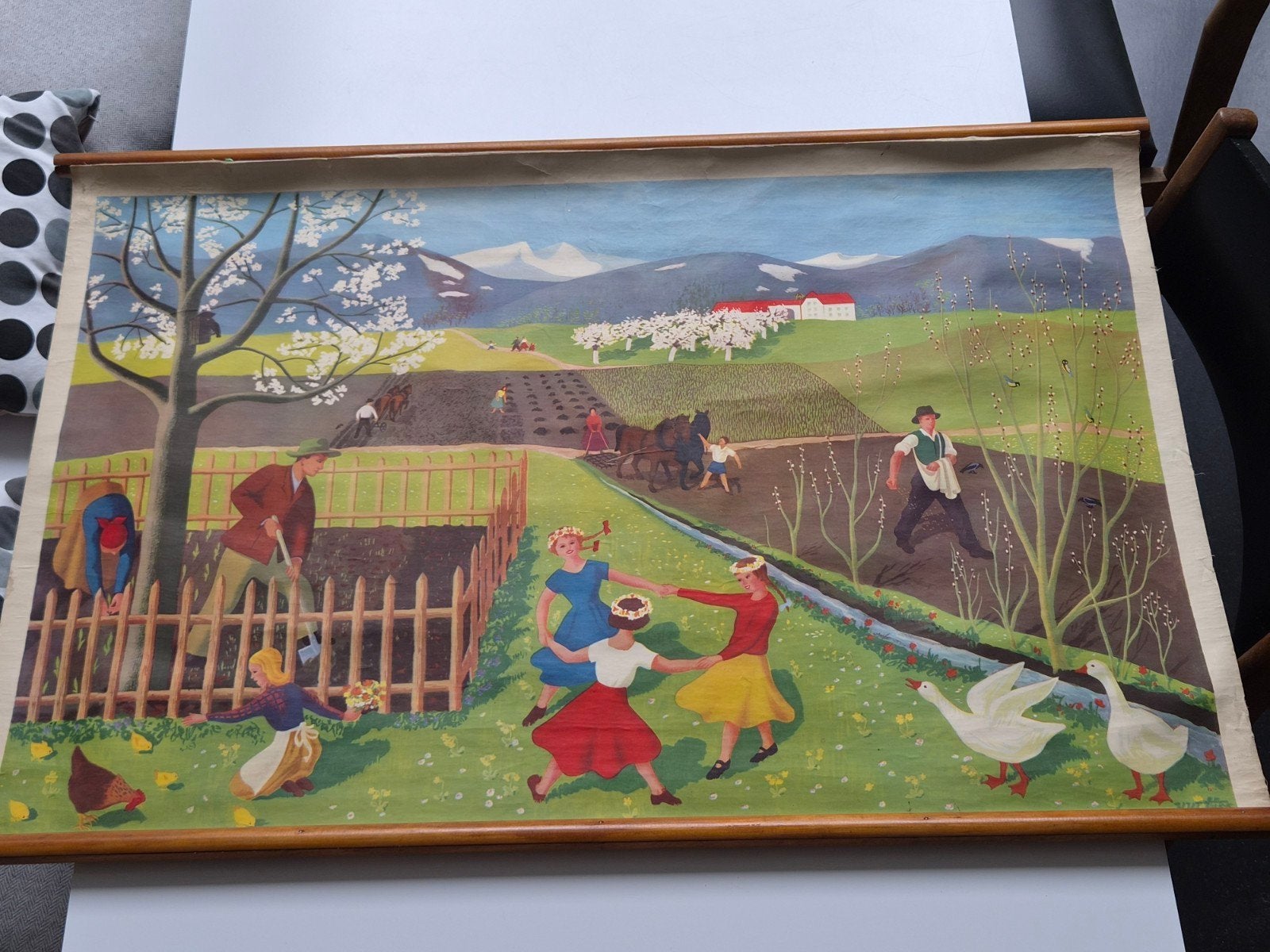 Vintage schoolplaat DE LENTE, Ophalen of Verzenden, Overige thema's