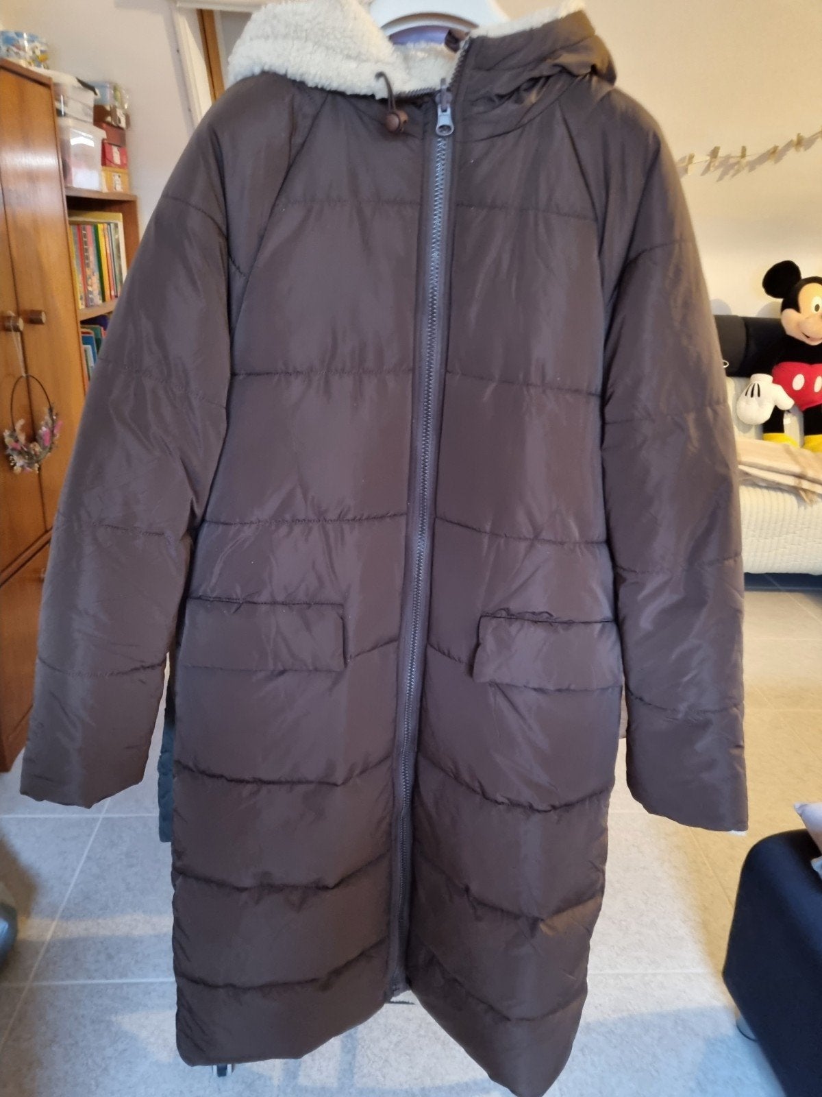 Omkeerbare parka met kap., Ophalen, Zo goed als nieuw, Maat 42/44 (L), Bruin