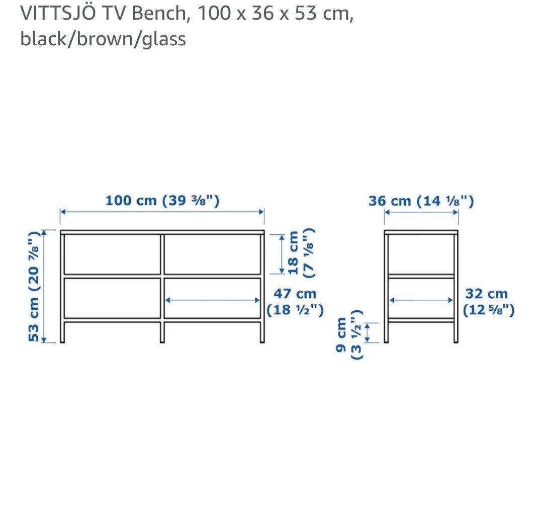 IKEA VITTSJÖ – Meuble TV 100x36x53 cm (Livraison Possible), Maison & Meubles, 25 à 50 cm, Enlèvement ou Envoi, Verre, Moins de 100 cm