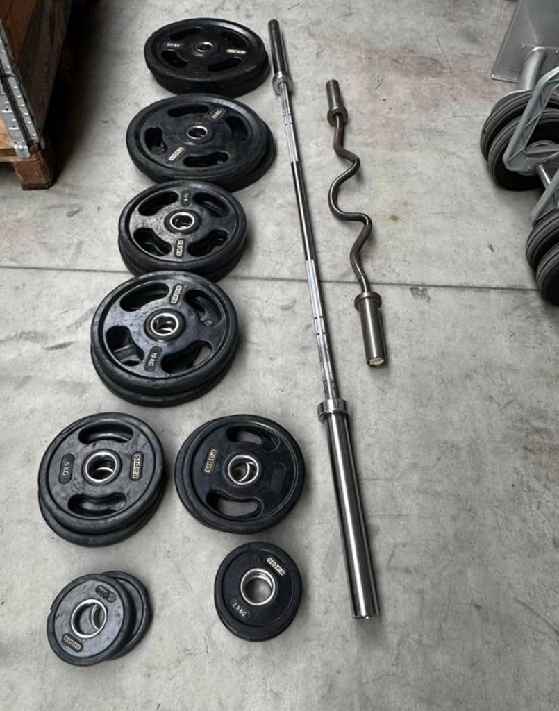 147,5kg Olympische Gewichten ,Olympische Barbell ,Ezstang, Ophalen, Gebruikt, Halterschijven