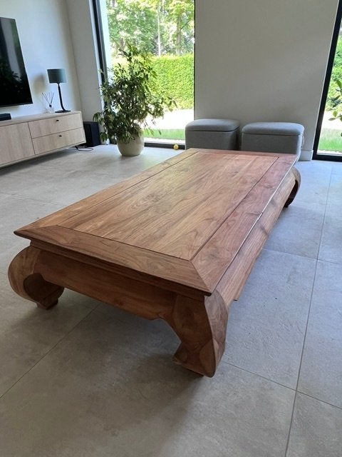 Salontafel (opiumtafel) in Teak, Huis en Inrichting, Tafels | Salontafels, Ophalen, Gebruikt, Teakhout, 150 tot 200 cm