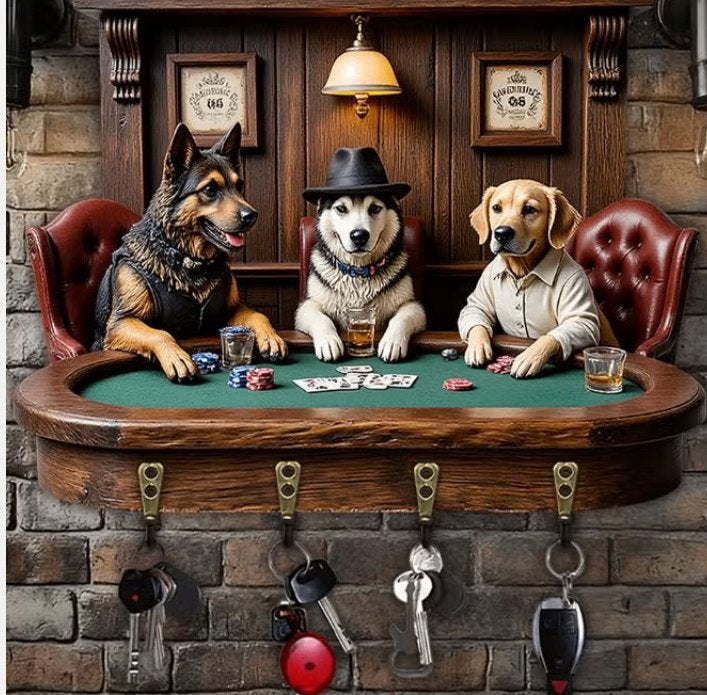 Prachtig metalen sleutelrek Pokerende honden (30x23cm), Ophalen of Verzenden, Nieuw