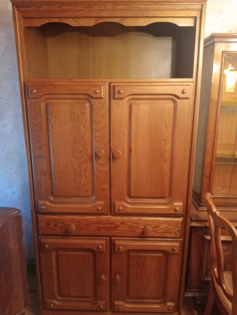 Vintage eikenhouten hoge buffetkast, Ophalen, Eikenhout, Met lade(s), 50 tot 100 cm