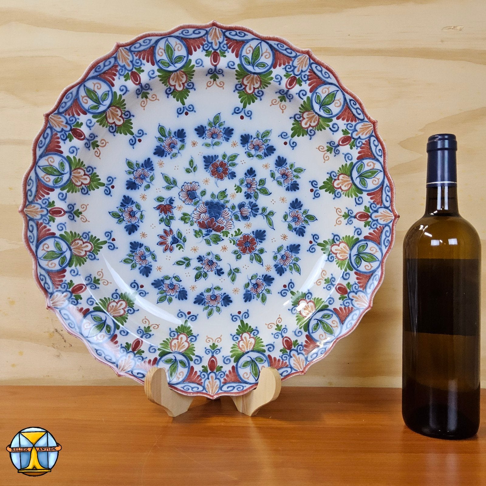 Grote Polychroom Gouda Zenith Bord bloemen patroon 39,5cm, Antiek en Kunst, Ophalen of Verzenden