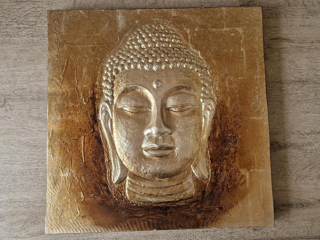 3D Boeddha wanddecoratie schilderij met gouden metaalfolie, Ophalen